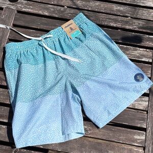 chubbies Teal & Light Blue Dotted Panel Swim Trunks